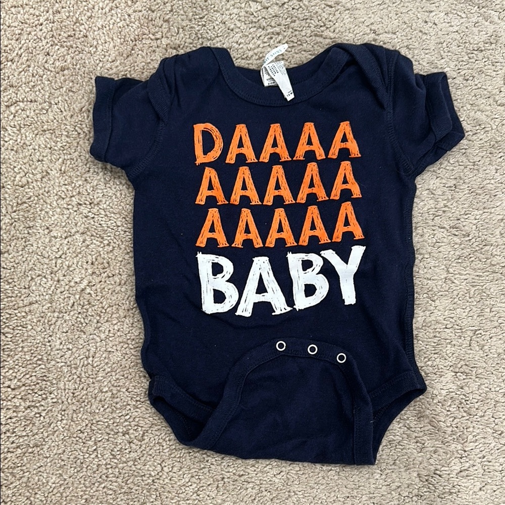 Navy Baby Onesie with Orange and White Print